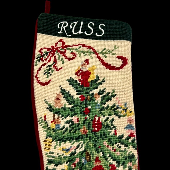 Christmas Needlepoint Stocking Vintage Monogrammed Russ - Picture 5 of 11